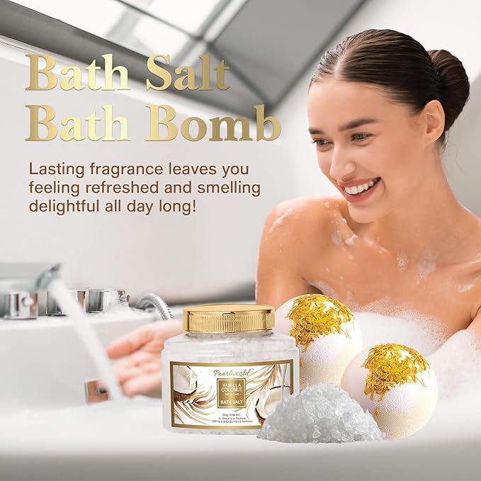 Mother's Day Gifts Basket for Women, 15pcs Vanilla Coconut Bath Set with Shower Gel, Bubble Bath, Diffuser Oil, Scented Candle, Skin Care Kit Birthday Gift for Women