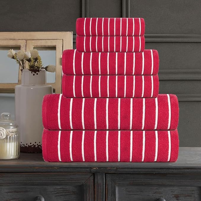 CASA COPENHAGEN Ecstatic 6Pcs 100% Egyptian Cotton Large Designer Towels Gift Set- Rosy, 600GSM, 2Bath 2Hand 2Washcloths, Bath Towels for Bathroom Set for Women & Men