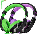 rockpapa Comfort Kids Headphones for School, Lightweight Foldable Portable Childs Boys Girls Headphones Wired 3.5mm with 4.9ft Cord for Travel Airplane Tablet Phone Laptop Black/Green+Black/Purple