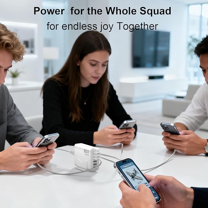 Charging Station for iPhone 17, 165W GaN 6-Port USB C Fast Charger Block, 3 Type-C Each 40W Desktop Charging Hub for Multiple Devices, 5ft Cord - Ideal for Home Office Travel White