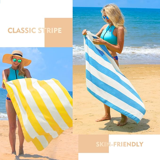 Exclusivo Mezcla 4 Pack Cotton Large 30x60 Inches Soft Cabana Stripe Thick Beach Towel, Super Absorbent Travel Bath Pool Towel (Sky Blue)