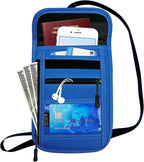 RFID Blocking Travel Neck Wallet Pouch and Passport Holder, Travel Neck Pouch Passport Holder for Women & Men - Blue