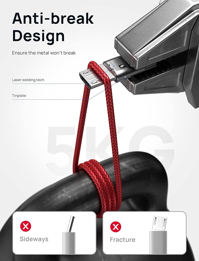JSAUX Micro USB Cable for Android, (2-Pack 6.6FT) Micro USB Android Charger Cable Nylon Braided Cord Compatible with Galaxy S7 S6 J7 Edge Note 5, Kindle. MP3 and More-Red