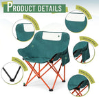 2 Pack Compact Camping Chairs Portable Folding for Outside with Carry Bag Lightweight Moon Chairs for Travel Picnic Hiking Beach Fishing, 600D Oxford, Supports 330lbs(Green)