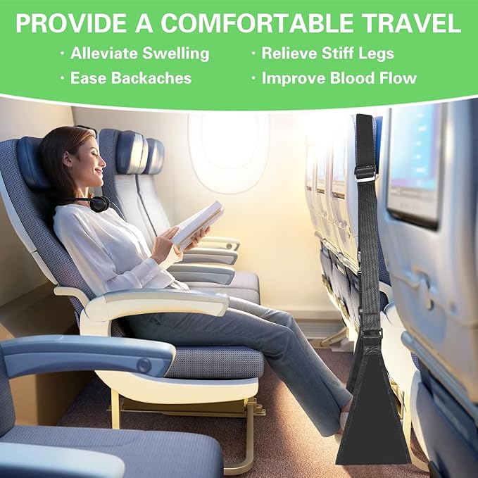 Airplane Footrest, Portable Foot Hammock for Airplane Travel, Adjustable Airplane Foot Rest for Long Flight Bus Train Office, Travel Accessories to Relax Your Feet & Leg