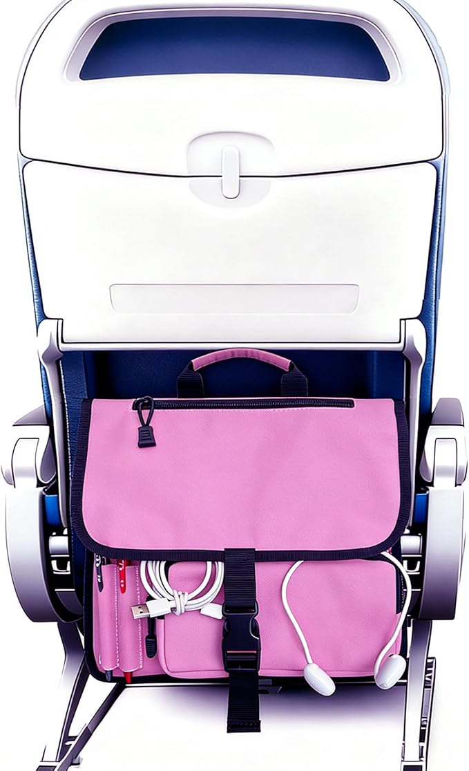 Airplane Seat Storage Pocket, International Travel Essentials,Airplane Pocket Organizer, Airplane Travel Accessories,Removable Toiletry Bag Designed (pink)