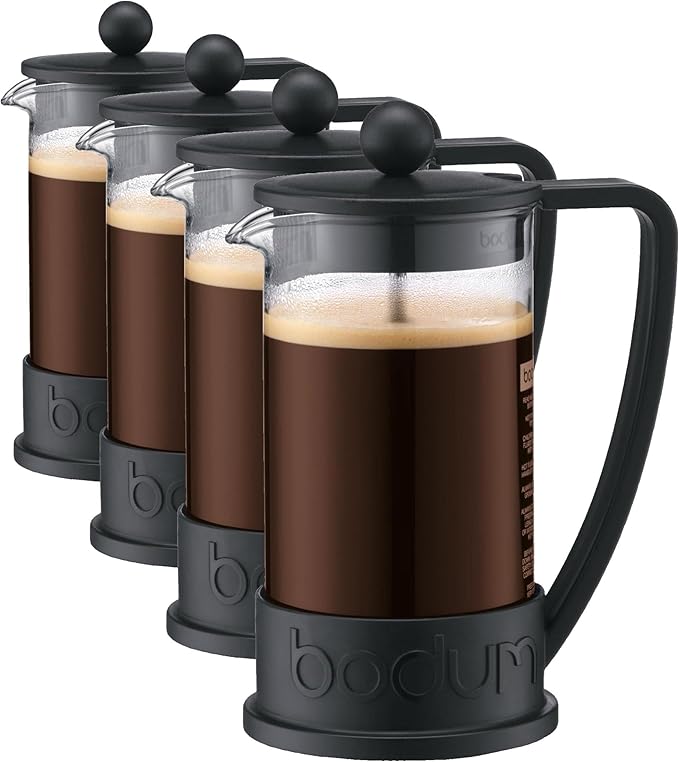 Bodum 12oz Brazil French Press Coffee Maker, High-Heat Borosilicate Glass, Black - Made in Portugal (Pack of 4)