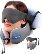 SARISUN Travel Pillow for Airplane,Neck Pillow with Strap,Combo 3D Eye Mask for Sleep,Dual-Density Supportive Foam Travel Neck Pillow for Airplane Flights,Car Road Trip Travel Essentials Pink