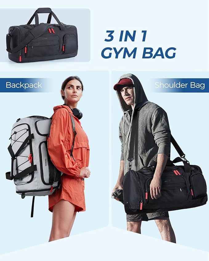 BAGSMART Gym Bag for Women & Men, 35L/63L Sports Travel Duffel Backpack with Shoe Compartment Laptop Compartment, Water Resistant Carry On Weekender Bag for Airplane