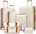 LARVENDER Luggage 6 Piece Expandable Luggage ABS Hardshell Carry on Suitcase with Spinner Wheels TSA Lock, Large Checked Travel Suitcase for Women and Men, Cream White(16/20/24/28/DB/TB)