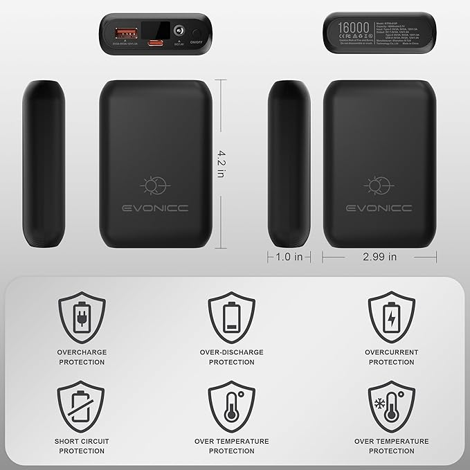 7.4V 16000mAh Battery Pack for Heated Vest with DC USB-C Ports, Portable Rechargeable Power Bank with Digital Display, Heated Vest Battery Pack for ORORO Venustas Heated Vest, Jacket, Pants