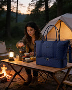 HOTOR Travel Duffel Bag - Weekender Bags for Women, Gym Tote Bags with Shoe Compartment, Carry On Overnight Bag with Toiletry Bag for Travel Essentials Travel Accessories, Dark Blue, 15.8"×18.1"×8.7"