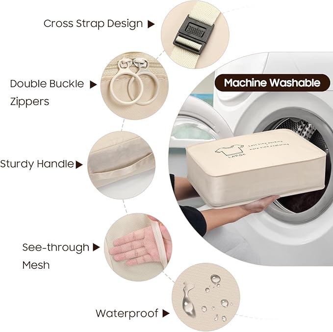8 Set Travel Packing Organizers- Luggage Organizer for Suitcase Organization with Hanging Toiletry, Shoe & Laundry Bags, Packing Cubes for Travel Essentials, Cute Gifts for Women, Beige