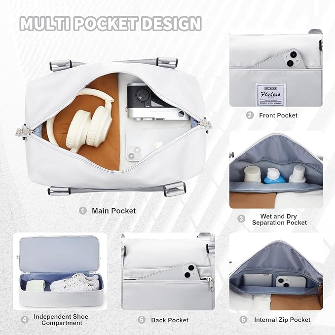 Travel Duffel Bag, Sports Tote Gym Bag, Shoulder Weekender Overnight Bag for Women