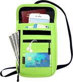 RFID Blocking Travel Neck Wallet Pouch and Passport Holder, Travel Neck Pouch Passport Holder for Women & Men - Green