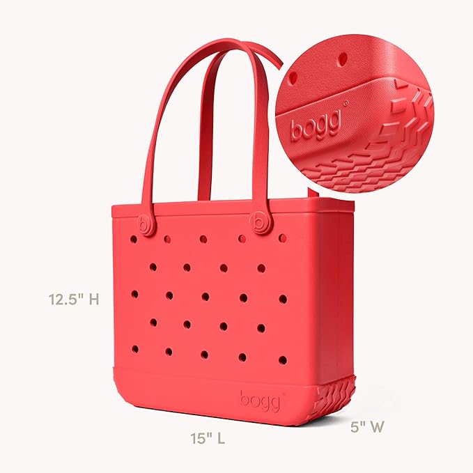 BOGG BAG Medium Tote – 15” x 12.5” x 5” – Durable, Washable, Tip-proof – Beach, Pool, Boat, Work, Sports (Coral Me Mine)