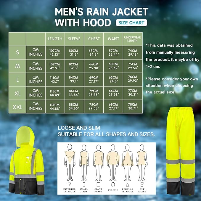 Men's Hi Vis Safety Rain Jacket Reflective Rain Suits For Men Waterproof Breathable Lining Oxford Fabric Work Wear