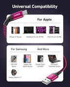 USB C Cable 60W Fast Charging [2 Pack 3FT], USB A to USB C Cable for CarPlay, USB to Type C iPhone Charger Durable Braided USBC Cord for iPhone 17/16/15/Pro Max, Samsung Galaxy S23 and More-Rose Red