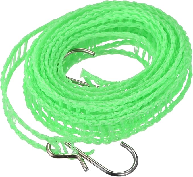 uxcell Portable Clothesline, 9.84ft Nylon Windproof Non-Slip Washing Line Rope for Courtyard Outdoor Travel Camping Laundry Drying, Green
