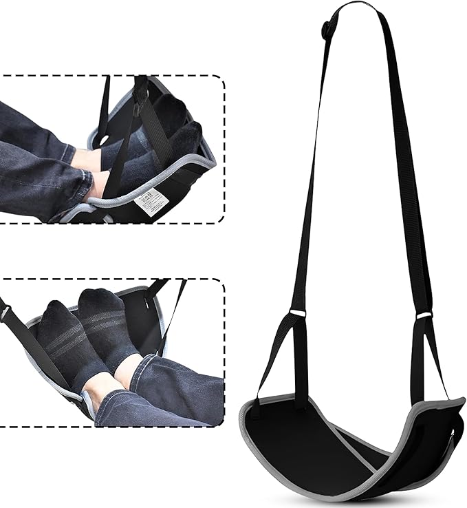 Airplane Foot Rest - Portable Foot Hammock for Plane Travel, Comfortable Airplane Footrest for Long Flights, Swelling Relief - Travel Essential