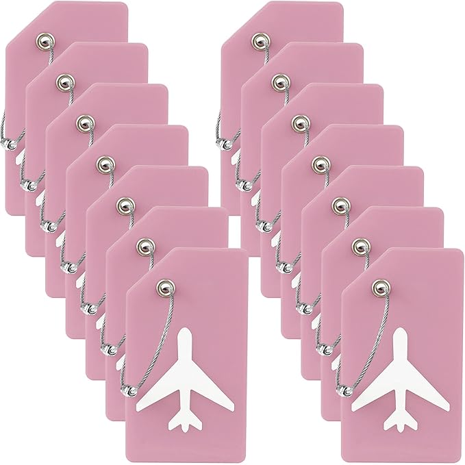 14 Pack Silicone Luggage Tag for Suitcases with Stainless Loop, TSA Approved, Privacy Protection Travel Essentials Bag Tags by Gostwo, Pink