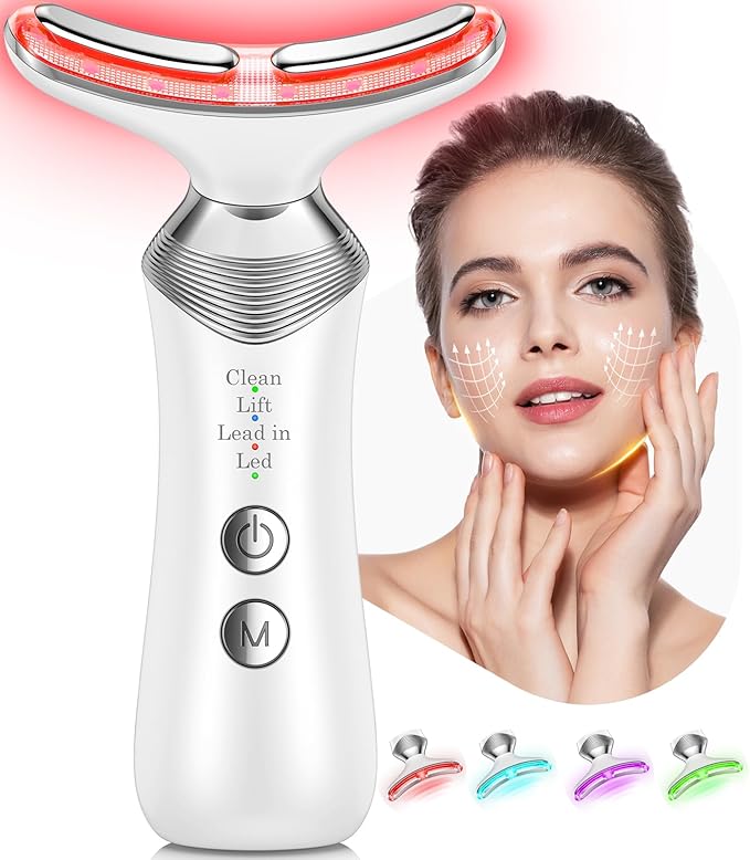 Face Massager Tool for Face and Neck, 7-in-1 Facial Neck Massager Tool with 4 Modes, Beauty Device Facial Massage for at-Home Skin Care or Travel Use