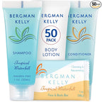 BERGMAN KELLY Hotel Toiletries Bundle (Tropical Waterfall, 1 oz each, 200 Pieces) 4-Piece Set: 50 Rectangular Bar Soap, 50 Shampoo, 50 Conditioner & 50 Body Lotion - Bulk Mini Guest Amenities