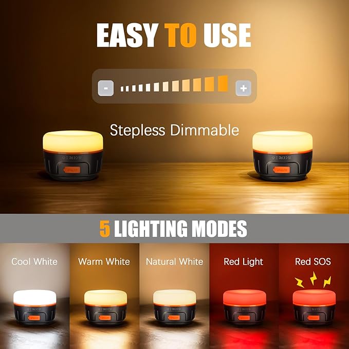 Yonktoo Rechargeable LED Camping Lantern 1000LM, 300H Runtime, 6400mAh, IPX5 Waterproof Tent Light for Camping, Hiking, Power Outages, Home, Emergency Use - Wireless Remote Edition,Orange