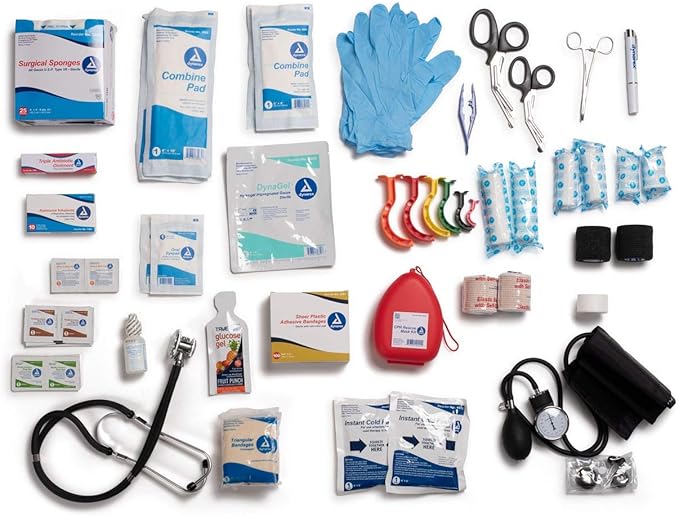 Scherber First Responder Fully-Stocked Professional Essentials EMT/EMS Trauma Kit | HSA/FSA Approved | Reflective Bag w/8 Zippered Pockets & Compartments & 200+ First Aid Supplies - Orange