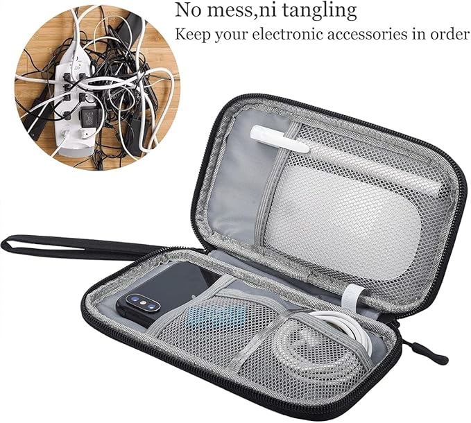 CAAORDKSO Electronic Organizer Case, Travel Cable Organizer Pouch Electronic Accessories Carry Case Water Resistant Organizer Pouch Bag for Cable, Cord, Charger, Phone, Power Bank, Earphone (Black)