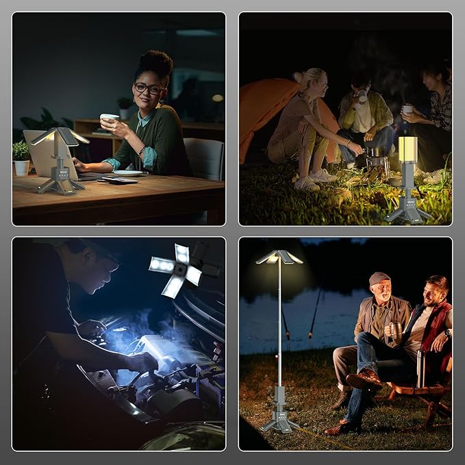 Clemas Telescopic Camping Lights with Remote Control,14000 mAh Rechargeable,6000LM Led Lanterns with Memory Function, Dimmable Magnetic Job Work Light,Tent Lamp,Portable Power Supply IPX5 (Space Gray)