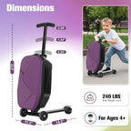 smilesun Scooter Luggage For Kids & Adults， Hardside Ride On Suitcase For Kids Ages 4-15 Multifunctional Lightweight Foldable Carry On Luggage With Wheels Ride On For Children Teenagers（Purple）
