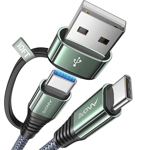 AINOPE USB C to USB C Cable, 2 Pack 10 FT USB C Cable Fast Charging with USB to USB C Adapter, 60W USB to USBC Cable for iPhone 17 Pro Max Air Type C Cable for iPhone 16/15/14/13/12, Grey