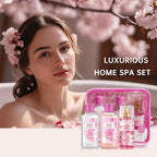 Bath and Body Gift Set for Women and Girls, 3PC Travel Size Self Care Spa Kit with Shower Gel, Body Lotion & Body Mist, Japanese Cherry Blossom Floral Scent, Gift for Teens Mom Bride Friends