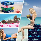 4 Packs Oversized Thin Beach Towel Set XL Extra Large Big 36 x 72 in Clearance Travel Towels Soft Swim Blanket for Adult Women Men Chair Cover Accessories Essentials Shark Flamingo Fish Shell