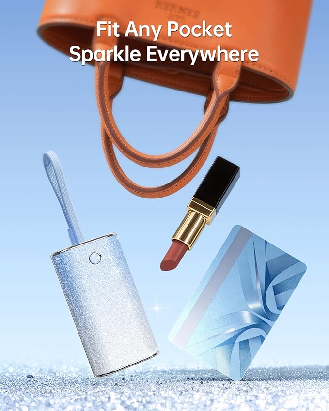 iWALK Sparkly 10000mAh Portable Charger, 22.5W Fast Charging Small Power Bank with Built-in USB-C Cable, Diamond Glitter Ultra-Compact Battery for iPhone 17/17 Pro/16/16 Pro/15, Samsung,ShinyBlue