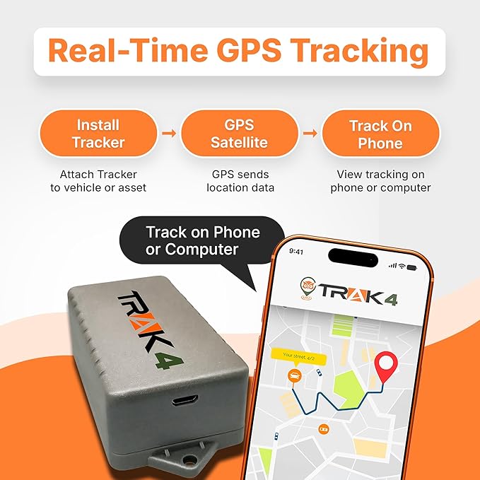 Trak-4 GPS Tracker for Vehicles, Assets, Equipment. Long Battery Life, Waterproof, Global Tracking. Low-Cost Subscription Required.
