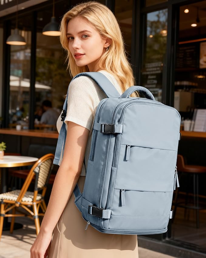 coofay Travel Backpack For Women Men Airline Approved Carry On Backpack Flight Approved Waterproof Sports Luggage Backpack Casual Daypack Small Hiking Backpack Grey Blue