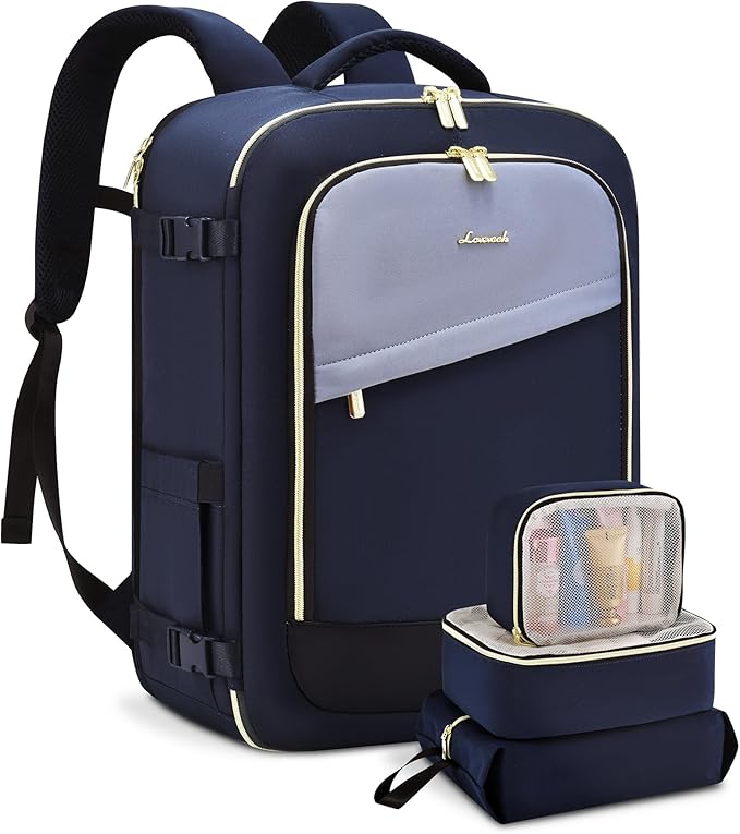 LOVEVOOK Travel Backpack for Women, 40L Carry On Backpack Flight Approved, Large Personal Item Bag Fits 17 inch Laptop, TSA Approved Luggage with 3 Packing Cubes,Waterproof Weekender Gym Essentials