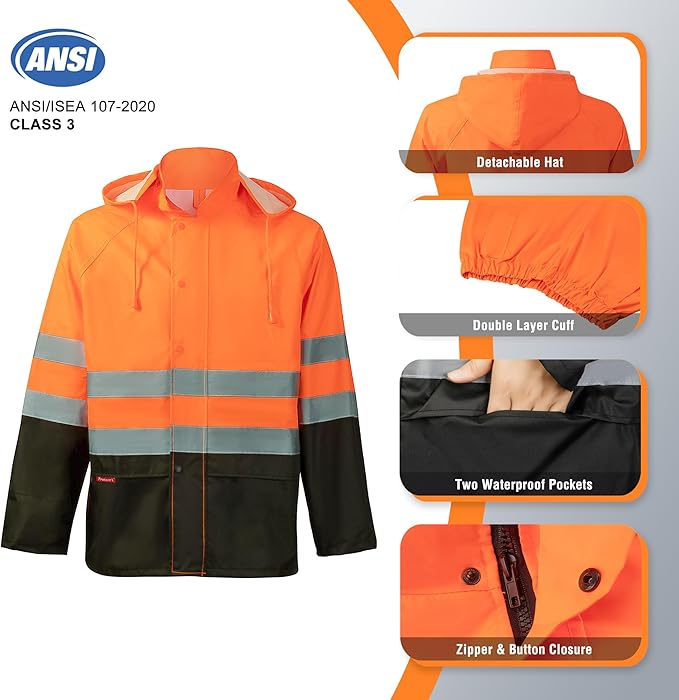 ProtectX High Visibility Waterproof Rain Gear for Men and Women, Hi Vis Reflective Safety Rain Jacket and Pant Suits Workwear