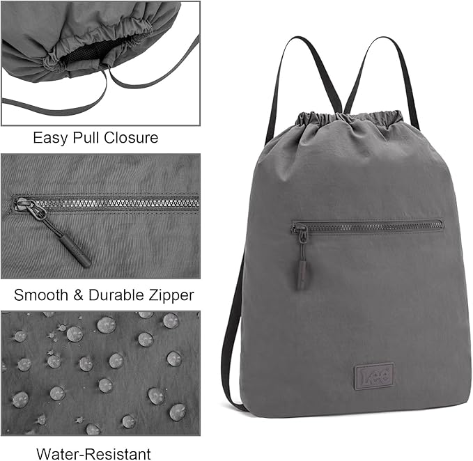 Lee Drawstring Backpack Bag Lightweight Small Gym Swim Beach Bag Water Resistant Sports Sackpack for Men Women, LEE48-002DGY