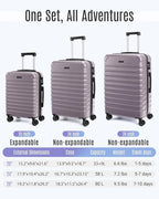 LIGHT FLIGHT Luggage Sets, 3 Piece Durable Suitcase Set with Spinner Wheels, 3 Pcs Hardside Lightweight luggage with TSA Lock, Large Checked Travel Suitcases, 20/24/28 Inch, Rose Purple