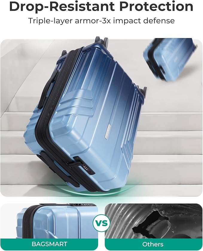 BAGSMART Expandable Carry On Luggage 22x14x9 Airline Approved, 20 Inch Travel Luggage with Spinner Wheels, Lightweight Hard Shell Suitcase Carry on Gradient blue