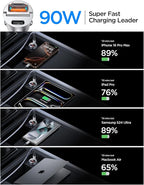 MRGLAS 90W USB C Car Charger Fast Charging,[Smallest Metal] PD45W+QC3.0 Dual Port Cigarette Lighter Car Charger Adapter for iPhone 16 Pro Max 15 iPad S25 S24-Silvery