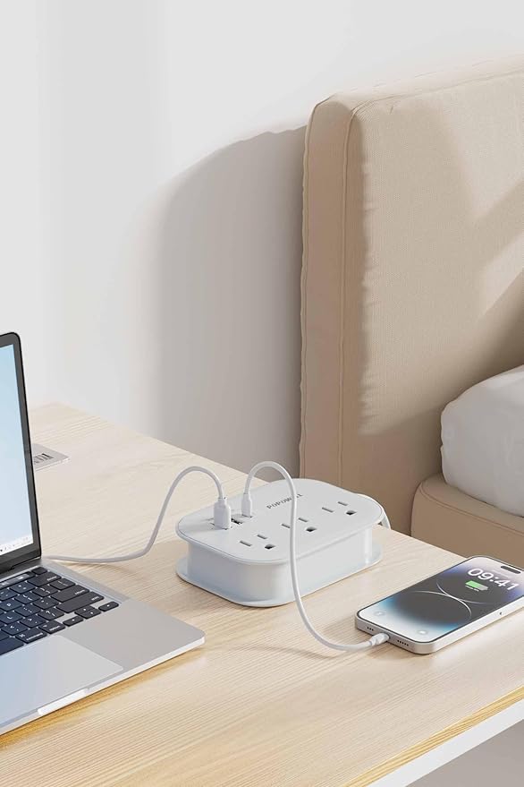 European Travel Plug Adapter USB C, Popowell International European Plug Adapter, 4 FT Travel Power Strip with 3 Outlets & 3 USB, Type C Power Adapter Travel Essential for Italy Spain France Germany.