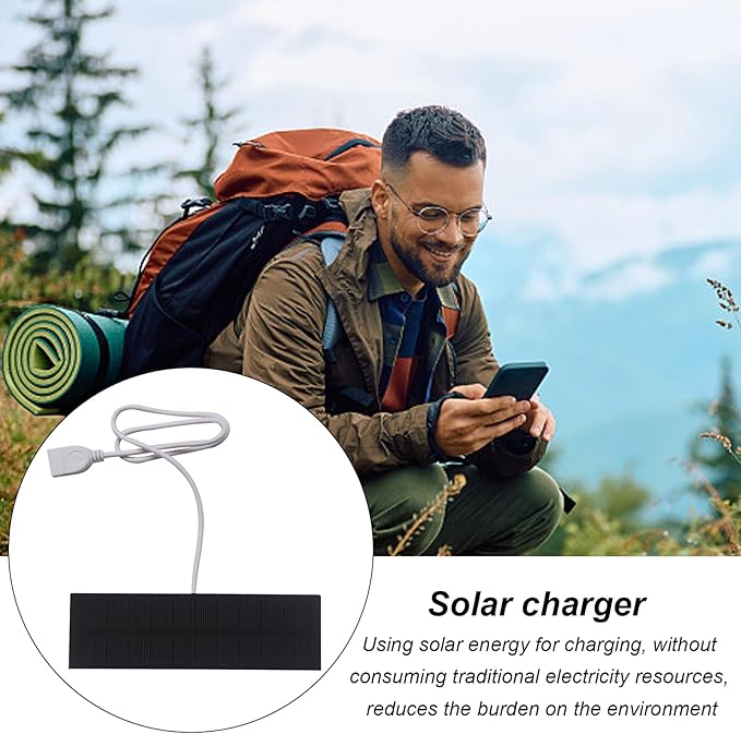 Solar Phone Panel Charger – Portable USB Battery Bank, 3W Solar-Powered Fast Charging Panel | Renewable Energy Charger | Compact Mobile Laptop Camera, Lightweight Outdoor Travel Camping Device