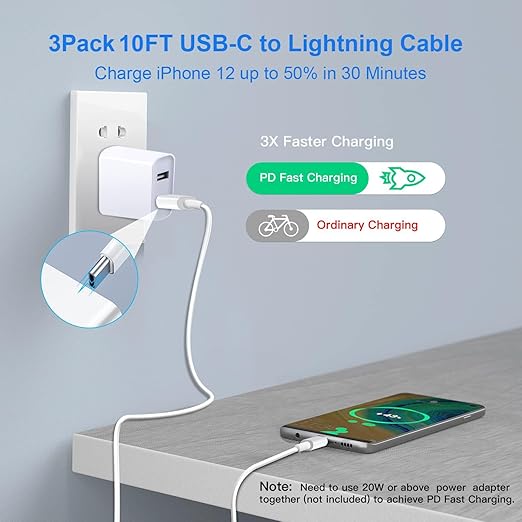 Mitesbony iPhone Charger 3Pack 10FT Lightning Cable iPhone Charger Cord Compatible iPhone 14 13 12 11 Pro Max XR XS X 8 7 6 Plus SE iPad and More