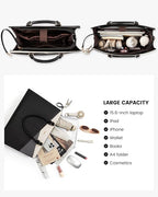 LOVEVOOK Laptop Tote Bag for Women, Leather Business Office Work Bag Computer Briefcase with Small Clutch fit for 15.6 Inch Laptop,Black-Khaki-Coffee