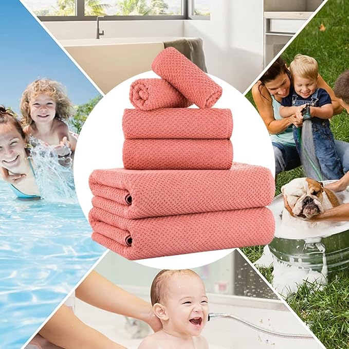 CASA COPENHAGEN Popcorn 6Pcs 100% Egyptian Cotton Large Designer Towels Gift Set- Peach, 600GSM, 2Bath 2Hand 2Washcloths, Bath Towels for Bathroom Set for Women & Men