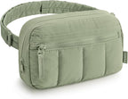 BAGSMART Fanny Packs for Women Cross Body, Quilted Puffy Belt Bag with Pockets, Fashion Waist Packs for Traveling Hiking Green